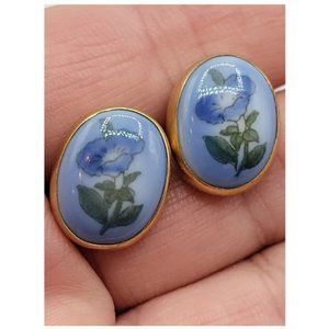 Bing And Grondahl Porcelain Floral 12kt Gold Filled Earrings (A2603)